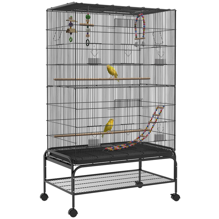 PawHut 63" Bird Cage w/ Open Top for Budgies, Cockatiels, Lovebirds Finches, Stand, Toys, Removable Tray, Storage Shelf