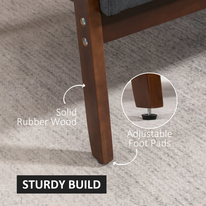 HOMCOM Compact Loveseat Sofa Couch Linen Fabric Double Seat Sofa with Rubber Wood Legs Dark Grey