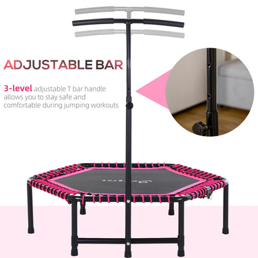 Soozier 48" Adult Hexagon Rebounder Trampoline Fitness Bungee Jumping Cardio Trainer Outdoor Bouncer Jumper Adjustable Bar Pink