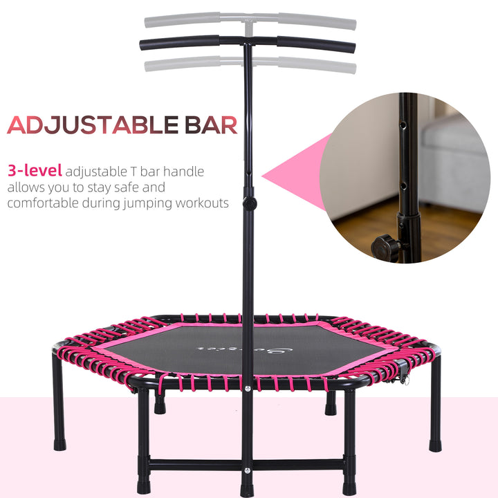 Soozier 48" Adult Hexagon Rebounder Trampoline Fitness Bungee Jumping Cardio Trainer Outdoor Bouncer Jumper Adjustable Bar Pink