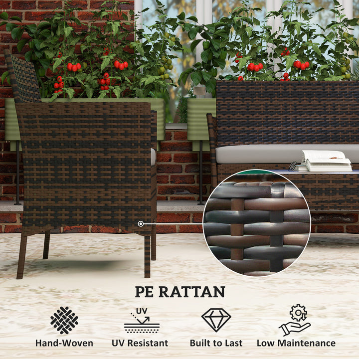 Outsunny 4 Pieces Wicker Outdoor Balcony Furniture Set Rattan Patio Furniture Set with Loveseat Chairs Glass Coffee Table Beige