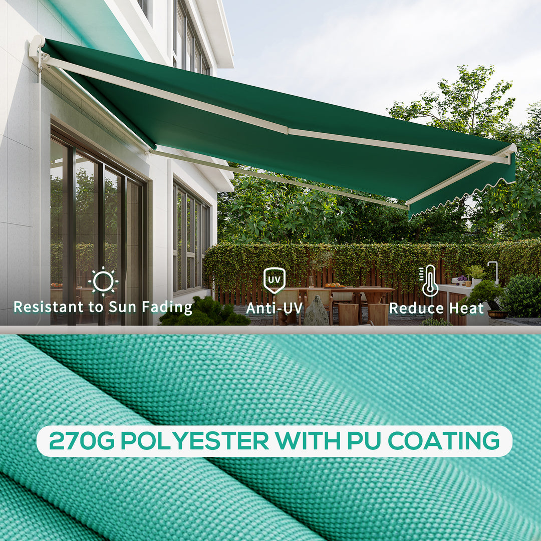 Outsunny 13' x 10' Electric Awning, Retractable Awning Sun Shade Shelter with Remote Controller, Manual Crank Handle and Aluminum Frame, for Deck, Balcony, Yard, Green