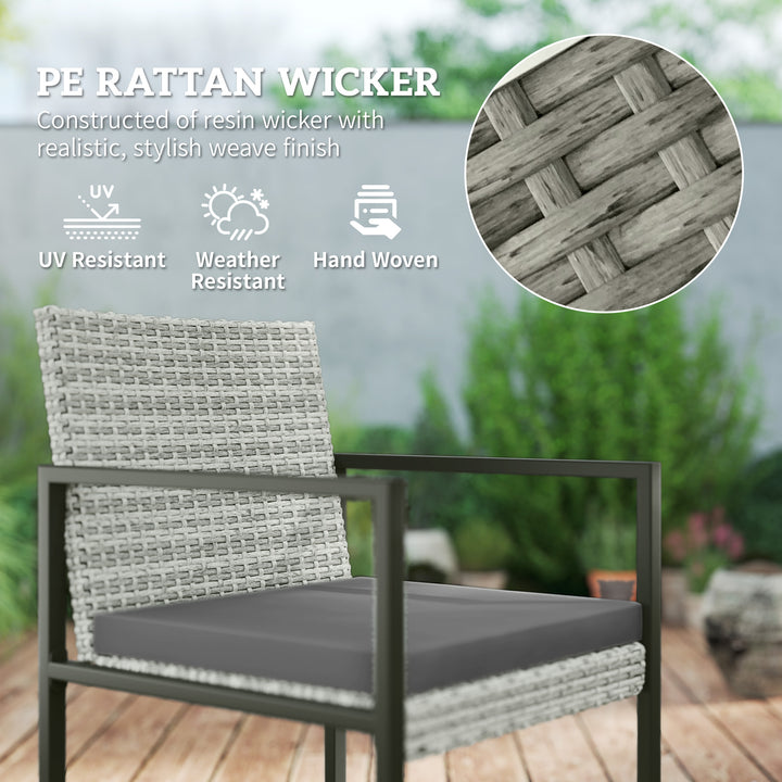 Outsunny 9 Pieces Wicker Patio Dining Set with 4 Armchairs, 4 Stools, Tempered Glass Top, Removable Cushions, Light Grey