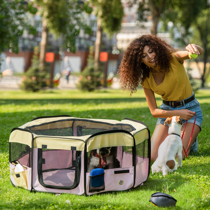 PawHut 36-inch Large Exercise Puppy Pet Playpen Portable Dog Cat Pet Play Pen Pet Cage Tent Kennel Crate Pink Carry Bag Included