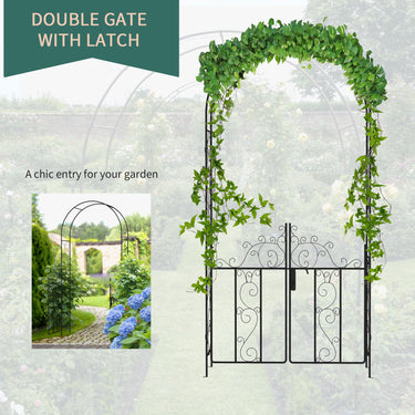 Outsunny Metal Garden Arch with Gate, Garden Arbor Trellis for Climbing Plants, Roses, Vines, Wedding Arch, Black