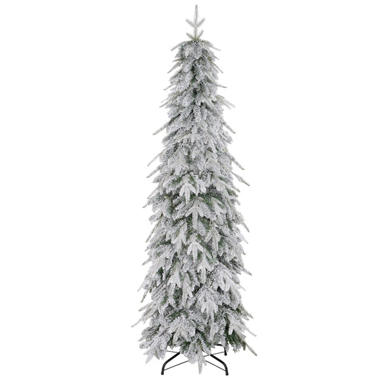 HOMCOM 6ft Pencil Flocked Artificial Christmas Tree with 600 Branch Tips, Auto Open and Steel Base, Green