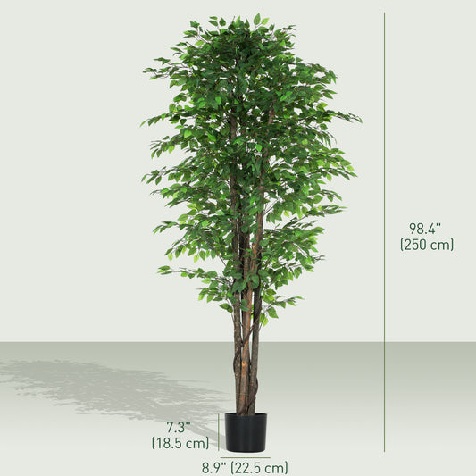 HOMCOM 8ft Tall Artificial Tree, Silk Ficus Tree with 2520 Leaves in Pot, Fake Plant for Home Office Decor