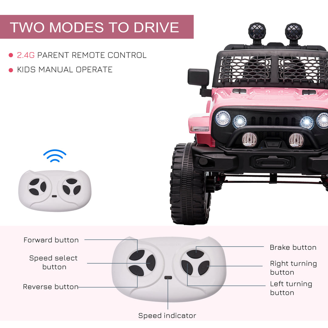Aosom 12V Electric Truck Off Road Electric Pickup with Remote Control, Adjustable Speed, Ride on Car for Kids, Pink