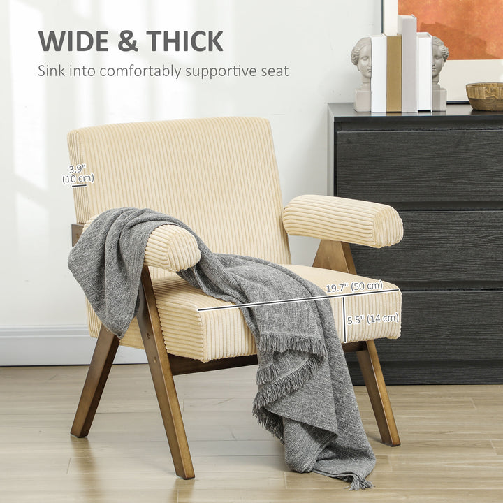 HOMCOM Corduroy Accent Chair Armchair with Wide Seat and Soft Padded Armrests for Reading, Bedroom, Dark Grey