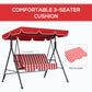 Outsunny 3-Seater Outdoor Porch Swing with Adjustable Canopy, Patio Swing Chair for Garden, Poolside, Backyard, Red