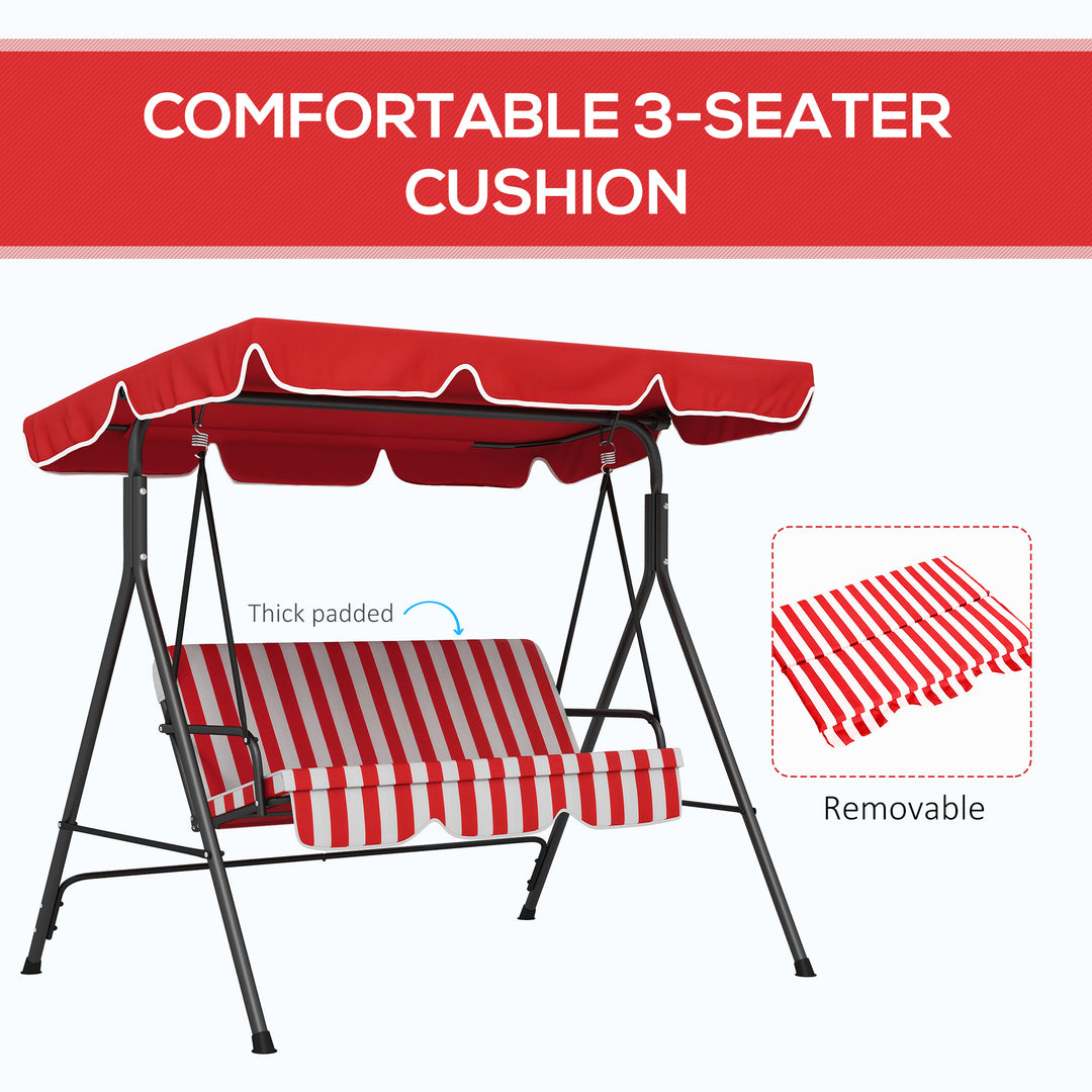 Outsunny 3-Seater Outdoor Porch Swing with Adjustable Canopy, Patio Swing Chair for Garden, Poolside, Backyard, Red