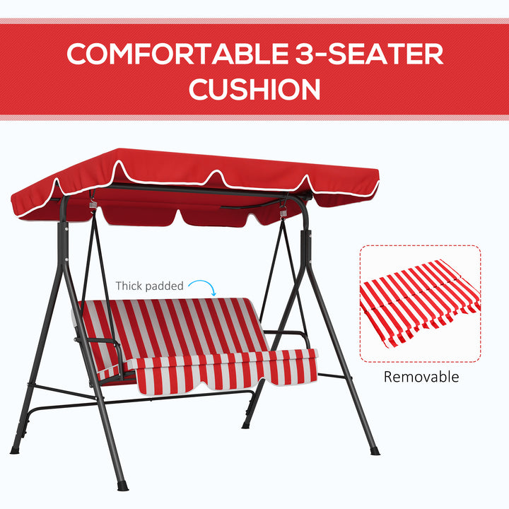 Outsunny 3-Seater Outdoor Porch Swing with Adjustable Canopy, Patio Swing Chair for Garden, Poolside, Backyard, Red