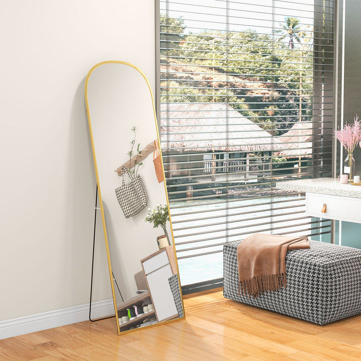 HOMCOM Arched Standing Mirror, 64" x 20" Full Length Mirror, Free Standing or Wall Mounted for Living Room, Bedroom, Black