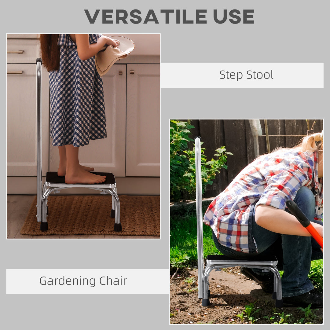 HOMCOM Step Stool with Handle for Adults and Seniors, Heavy Duty Metal Foot Step Stool for Elderly, Portable Stool with Anti-slip Design