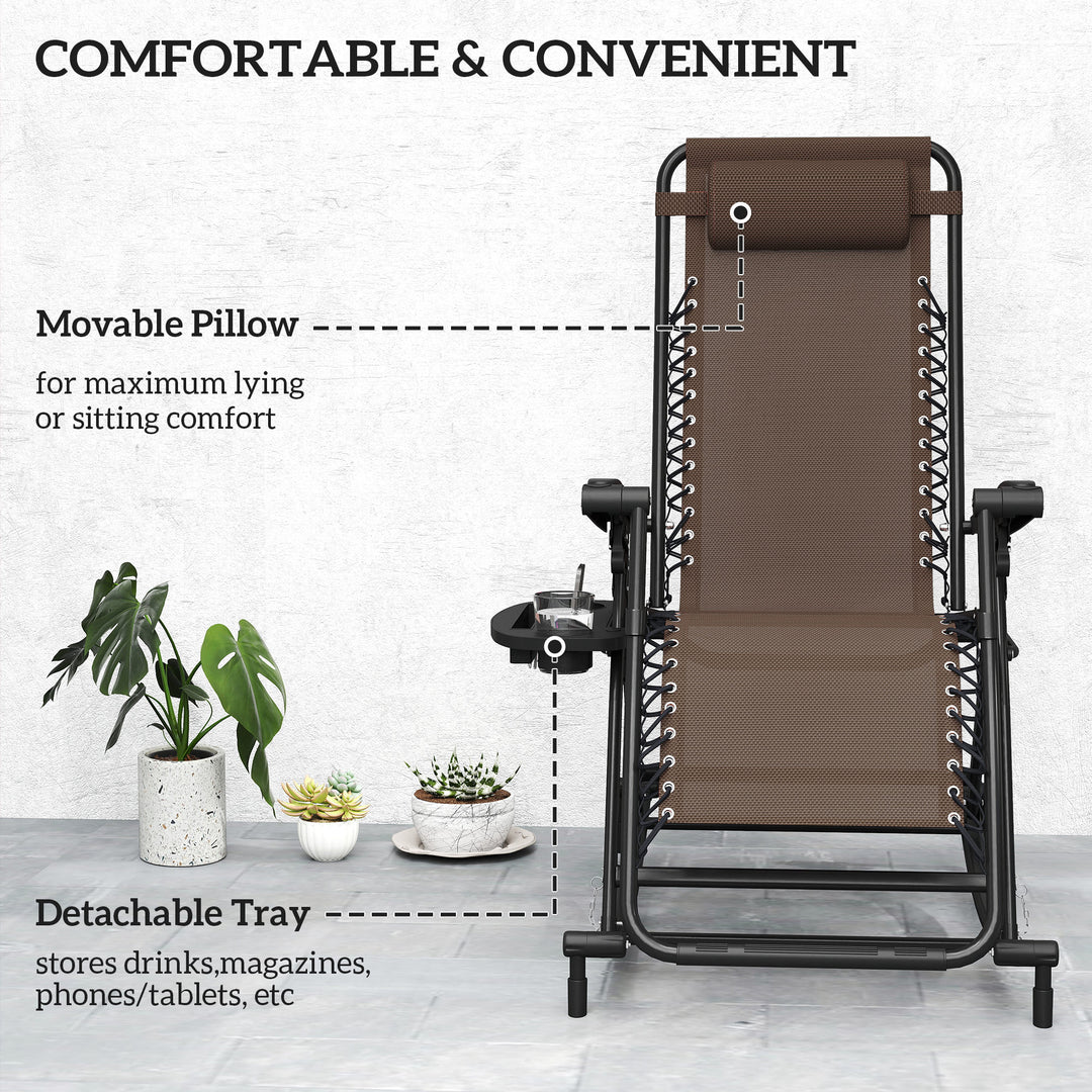 Outsunny 2 in 1 Adjustable Zero Gravity Reclining Lounge Chair Garden Recliner and Rocker Foldable Sun Lounger Napping Seat w/ Headrest & Tray Grey