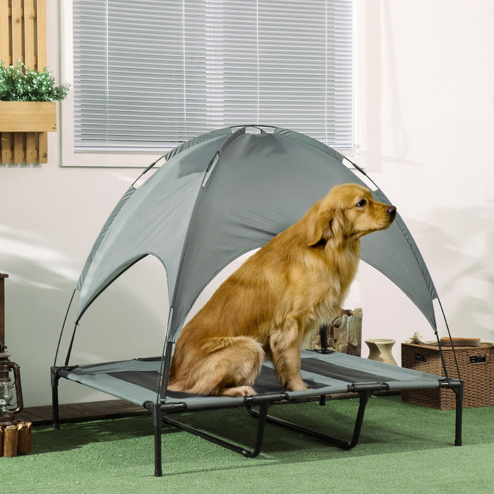 PawHut Elevated Dog Bed with Canopy, Portable Raised Dog Cot for XL Sized Dogs, Indoor & Outdoor, 48" x 36" x 43", Coffee