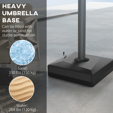 Outsunny Cantilever Umbrella Base with Liftable Wheel, Heavy Duty Fillable Umbrella Stand with Adjustable Foot Pads