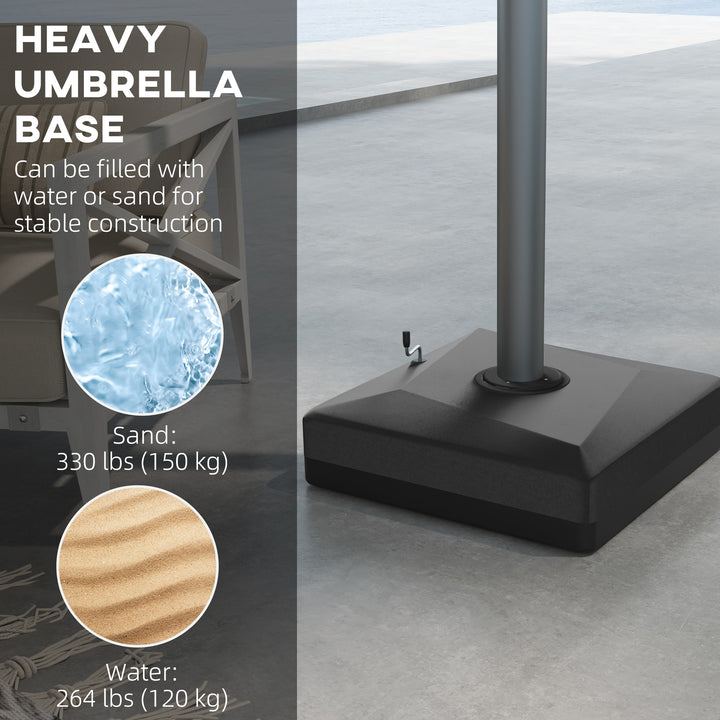 Outsunny Cantilever Umbrella Base with Liftable Wheel, Heavy Duty Fillable Umbrella Stand with Adjustable Foot Pads