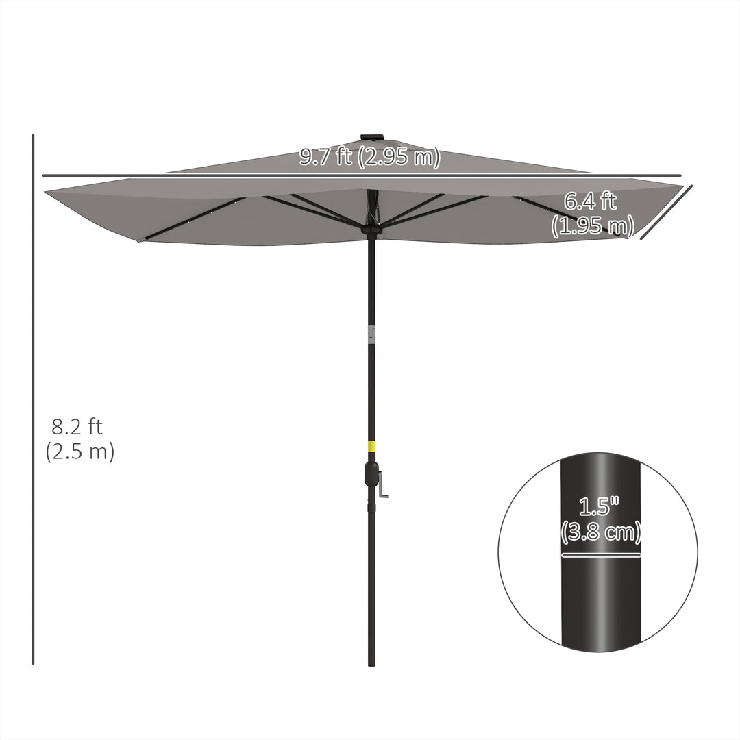 Outsunny 6.5x10ft Patio Umbrella Rectangle Solar Powered Tilt Aluminum Outdoor Market Parasol with LEDs Crank (Turquoise)