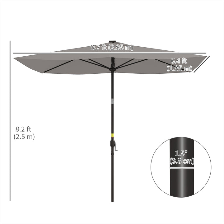 Outsunny 6.5x10ft Patio Umbrella Rectangle Solar Powered Tilt Aluminum Outdoor Market Parasol with LEDs Crank (Turquoise)