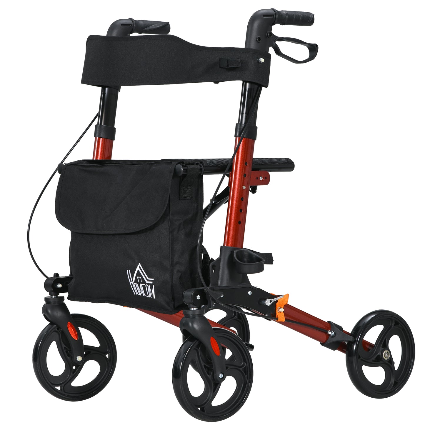 HOMCOM Rollator for Seniors with Seat, Back, Cane Holder, Aluminium Folding Rolling Walker with Adjustable Handle, Bag, Blue