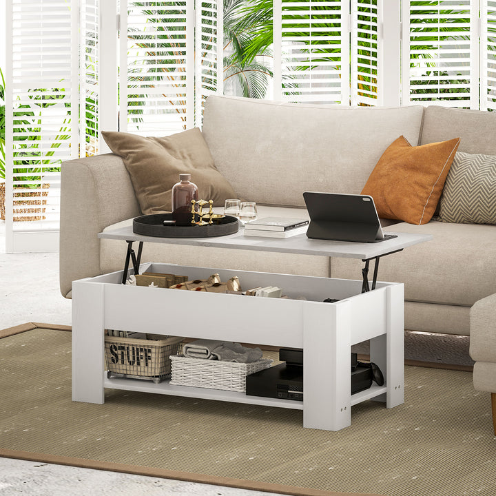 HOMCOM Lift Top Coffee Table with Hidden Storage Compartment and Open Shelf, Center Table for Living Room, Grey