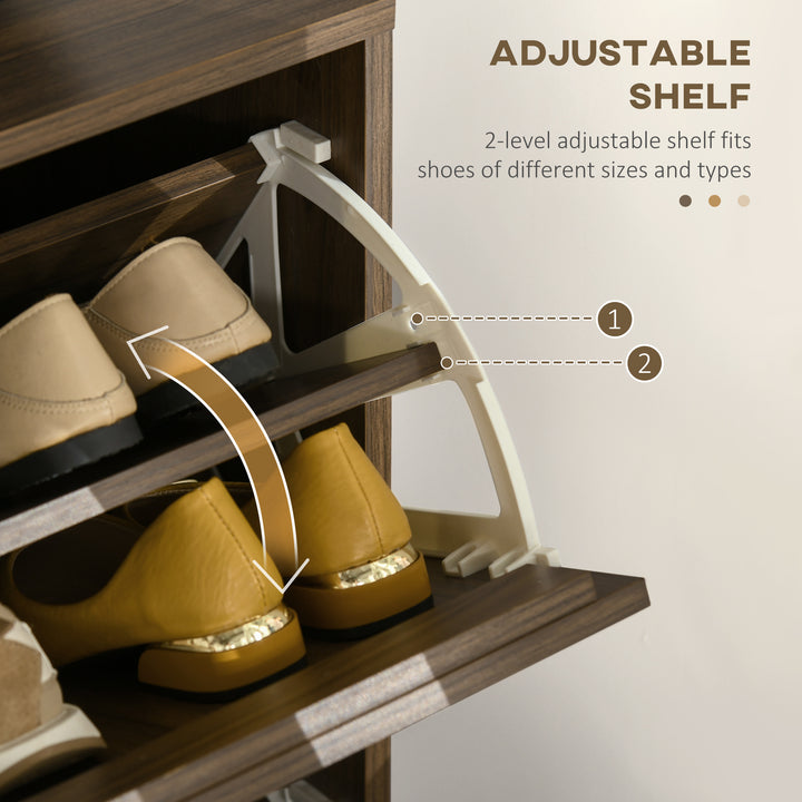 HOMCOM Shoe Storage Cabinet Organizer for 12 Pairs of Shoes with 2 Flip Drawers and Adjustable Shelves, Walnut