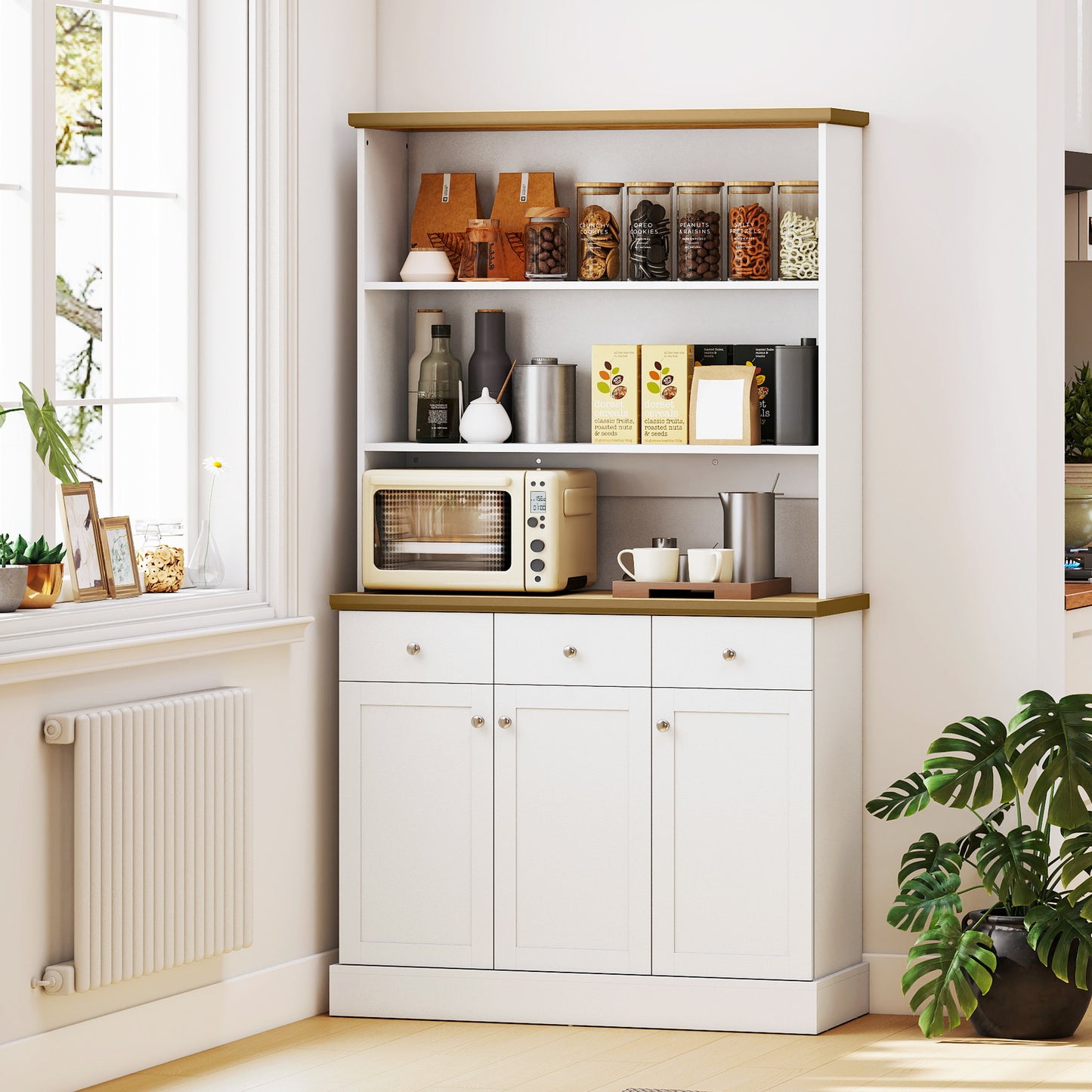 HOMCOM Kitchen Pantry Buffet Server Hutch Storage Sideboard Bookcase with Drawers & Cabinets for Living Room Cabinet Console