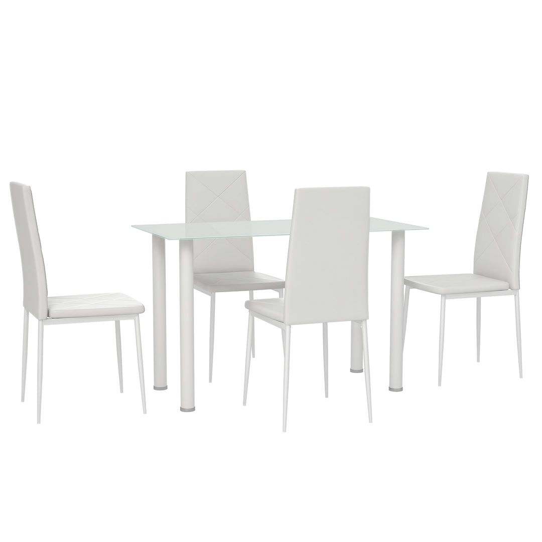 HOMCOM Modern Dining Table Set for 4, Space-Saving 5 Pieces Kitchen Table Set with Rectangle Table and Steel Frame, White