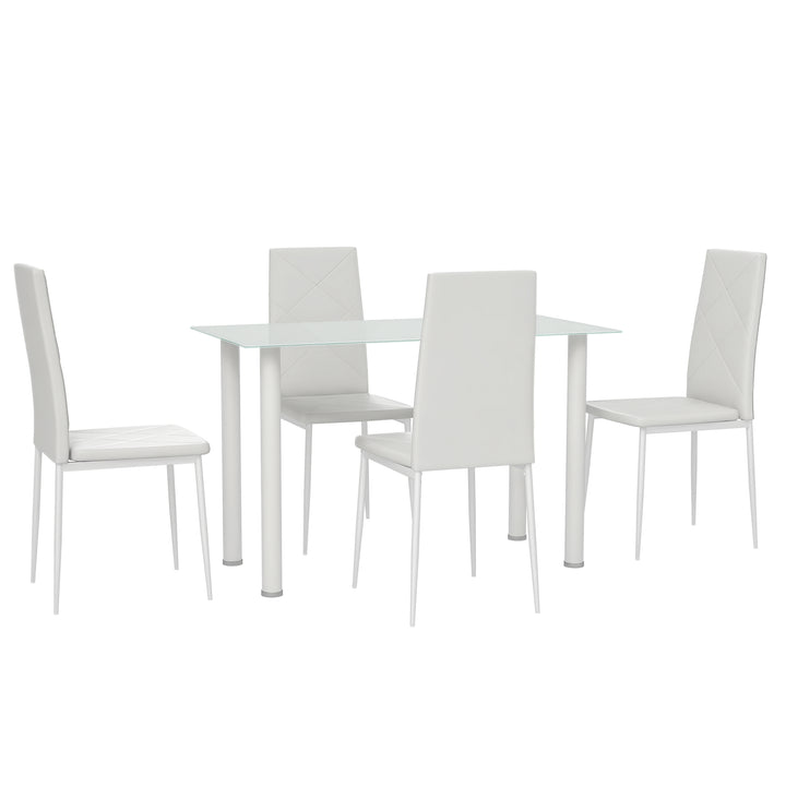 HOMCOM Modern Dining Table Set for 4, Space-Saving 5 Pieces Kitchen Table Set with Rectangle Table and Steel Frame, White