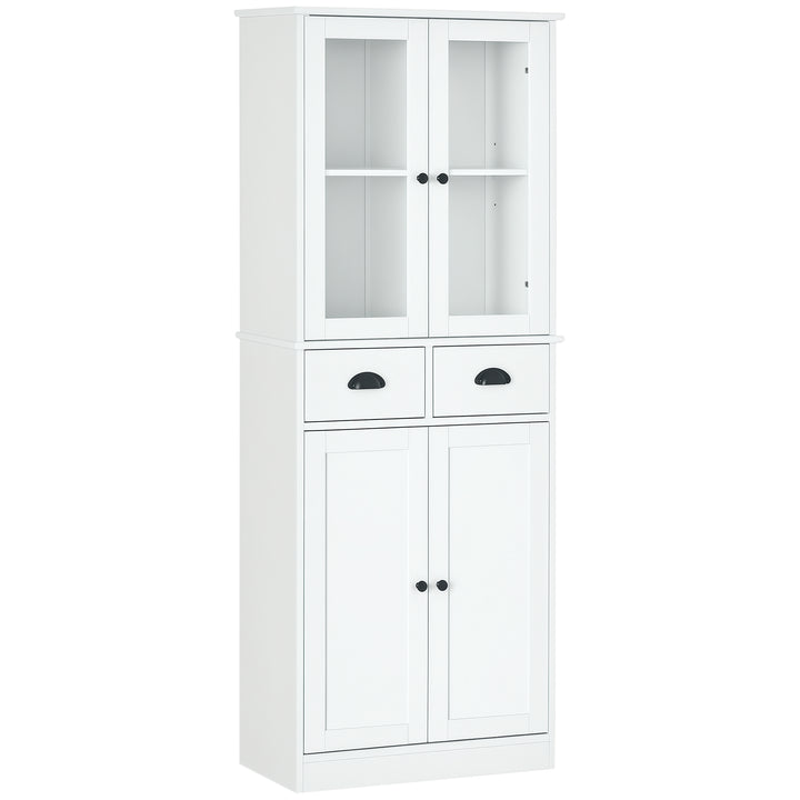 HOMCOM 61" Kitchen Pantry Cabinet, Freestanding Farmhouse Buffet Storage Cabinet with Soft Close Glass Doors and Adjustable Shelves, White