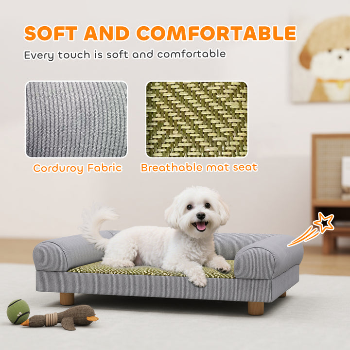 PawHut Pet Sofa, Dog Couch Bed for Small Dogs, Elevated Pet Sofa with Solid Feet for Indoor Kittens, Grey