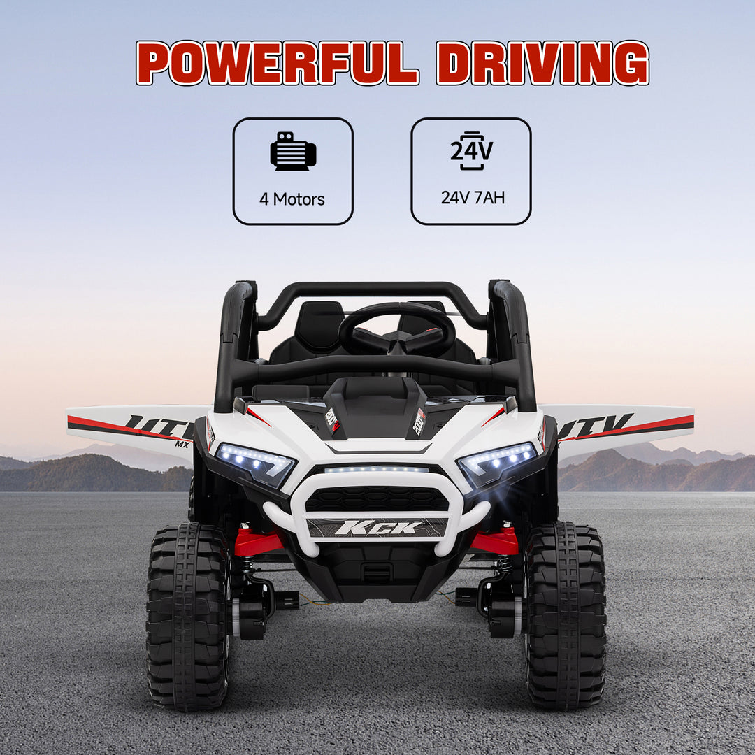 Qaba 2 Seater 24V 7AH Ride on Truck, Electric Car for Kids w/ Spring Suspension, Remote Lights, Horn, Music, Blue