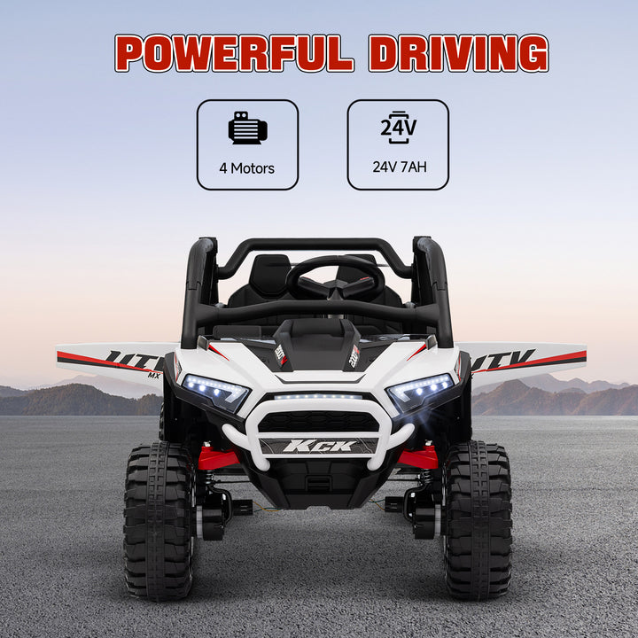 Qaba 2 Seater 24V 7AH Ride on Truck, Electric Car for Kids w/ Spring Suspension, Remote Lights, Horn, Music, Blue