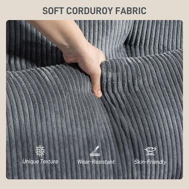 HOMCOM 58" Chaise Lounge Indoor, Oversized Corduroy Sofa Bed with 2 Cup Holders, Pillow, Deep Seat Sleeper Couch, Dark Grey