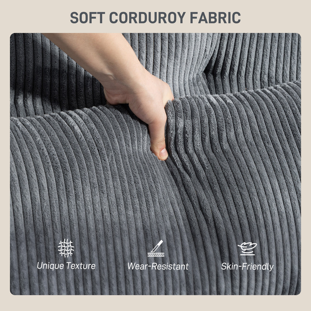 HOMCOM 58" Chaise Lounge Indoor, Oversized Corduroy Sofa Bed with 2 Cup Holders, Pillow, Deep Seat Sleeper Couch, Dark Grey