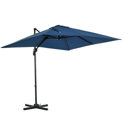 Outsunny 8' x 8' Square Patio Hanging Offset Umbrella with 360Â° Rotation, Aluminum Outdoor Cantilever Parasol with Crank & Tilt, Sun Canopy Shelter with Cross Base, Dark Blue