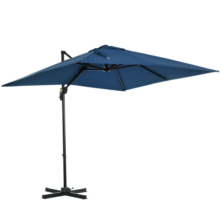 Outsunny 8' x 8' Square Patio Hanging Offset Umbrella with 360° Rotation, Aluminum Outdoor Cantilever Parasol with Crank & Tilt, Sun Canopy Shelter with Cross Base, Dark Blue