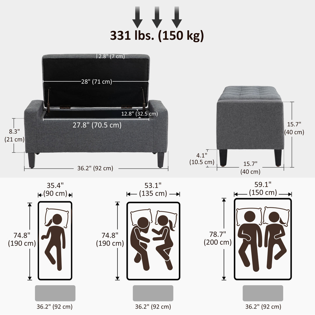 HOMCOM Storage Ottoman Bench, Linen Upholstered Bench with Tufted Design, Brown