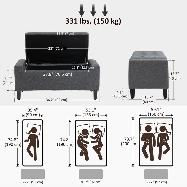 HOMCOM Storage Ottoman Bench, Linen Upholstered Bench with Tufted Design, Brown