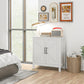 HOMCOM Sideboard Buffet, Kitchen Storage Cabinet with Barn Door and Adjustable Shelves, Storage Pantry, White Wood Grain