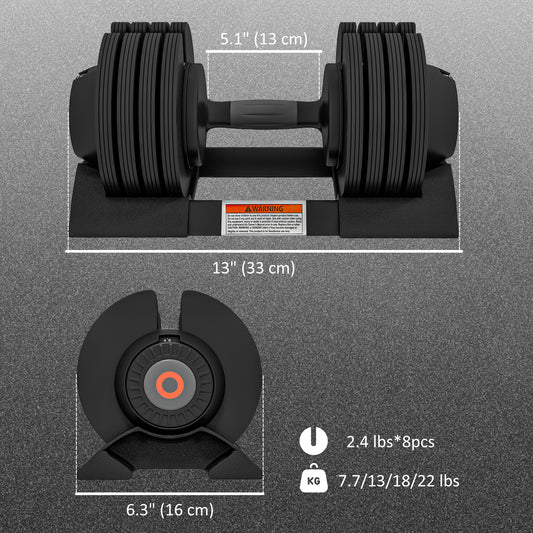 Soozier 4-Level Adjustable Dumbbells, 2 x 22lbs Rubber Weights Exercise Fitness Dumbbell Set with Non-Slip Handles and Tray for Men Women Home Gym Workout