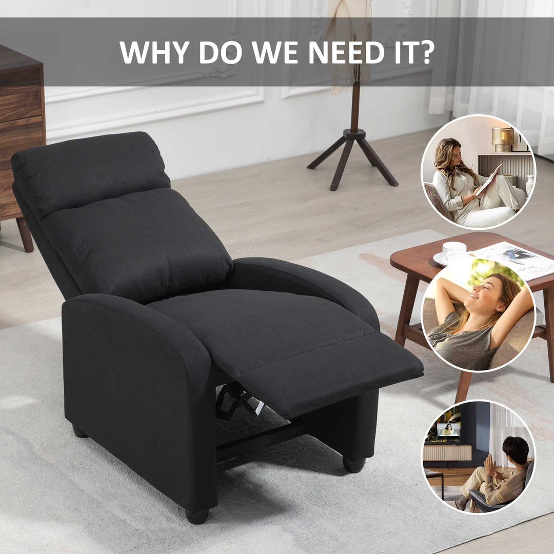 HOMCOM Fabric Recliner Chair Manual Home Theater Seating Single Reclining Sofa Chair with Padded Seat for Living Room, Dark Grey