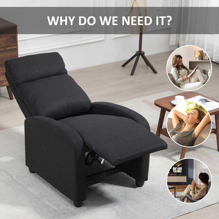 HOMCOM Fabric Recliner Chair Manual Home Theater Seating Single Reclining Sofa Chair with Padded Seat for Living Room, Dark Grey