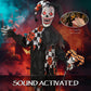 Outsunny Life Size Halloween Animated Clown with Red Light Up Eyes, Sound Activated Scary Halloween Decorations, Battery Operated