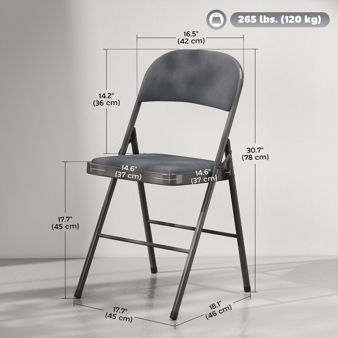 HOMCOM 4 Pack Folding Chairs with Padded Seats, Velvet Portable Party Chairs with Steel Frame, Beige