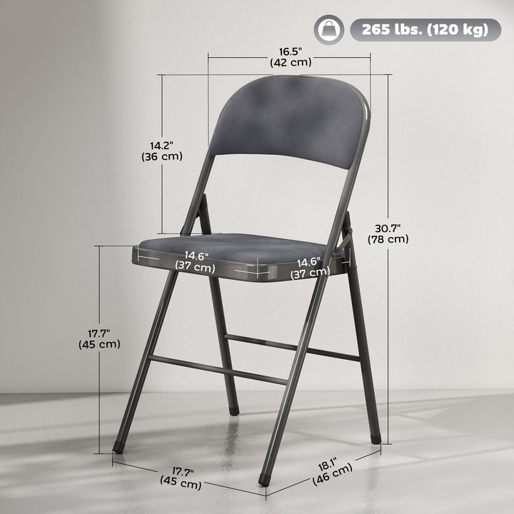 HOMCOM 4 Pack Folding Chairs with Padded Seats, Velvet Portable Party Chairs with Steel Frame, Beige