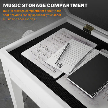 HOMCOM Adjustable Piano Bench with Storage and Soft PU Leather Padded, with Enough Music Storage Design, White