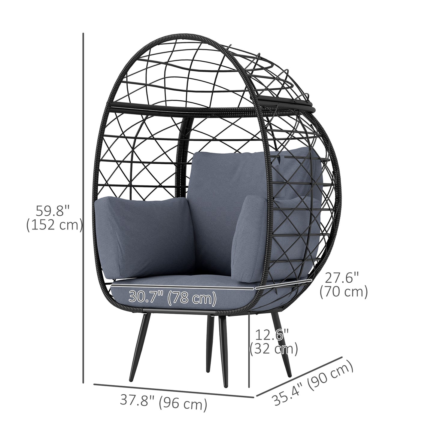 Outsunny Rattan Egg Chair, Indoor Outdoor Lounger with Cushions and Cup Holder for Backyard, Garden, Lawn, Living Room, Grey