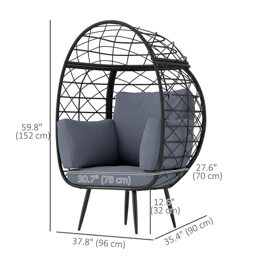 Outsunny Rattan Egg Chair, Indoor Outdoor Lounger with Cushions and Cup Holder for Backyard, Garden, Lawn, Living Room, Grey